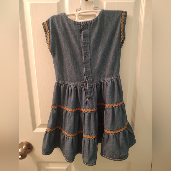 Blue and Red Ruffled Tiered Denim Sundress with Cap Flutter Sleeves Girls Size 6 - Picture 3 of 5